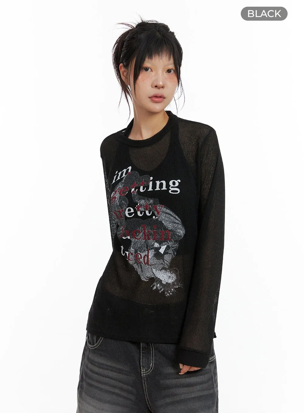 Sheer Graphic Long Sleeve Top CL415