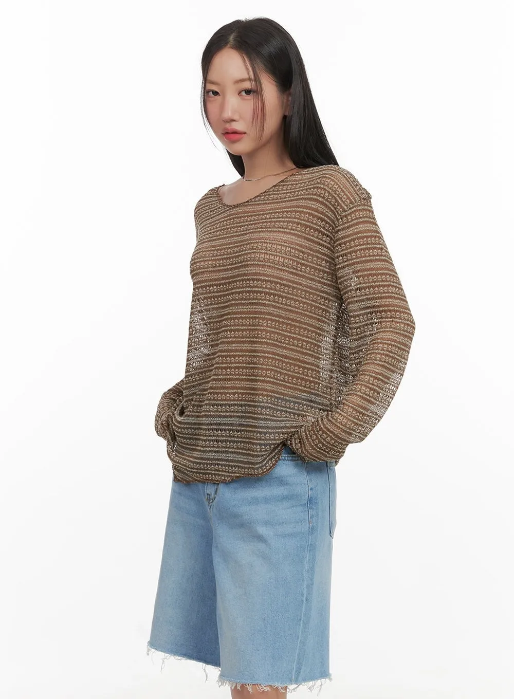 Sheer Stripe Long Sleeve Top CY420