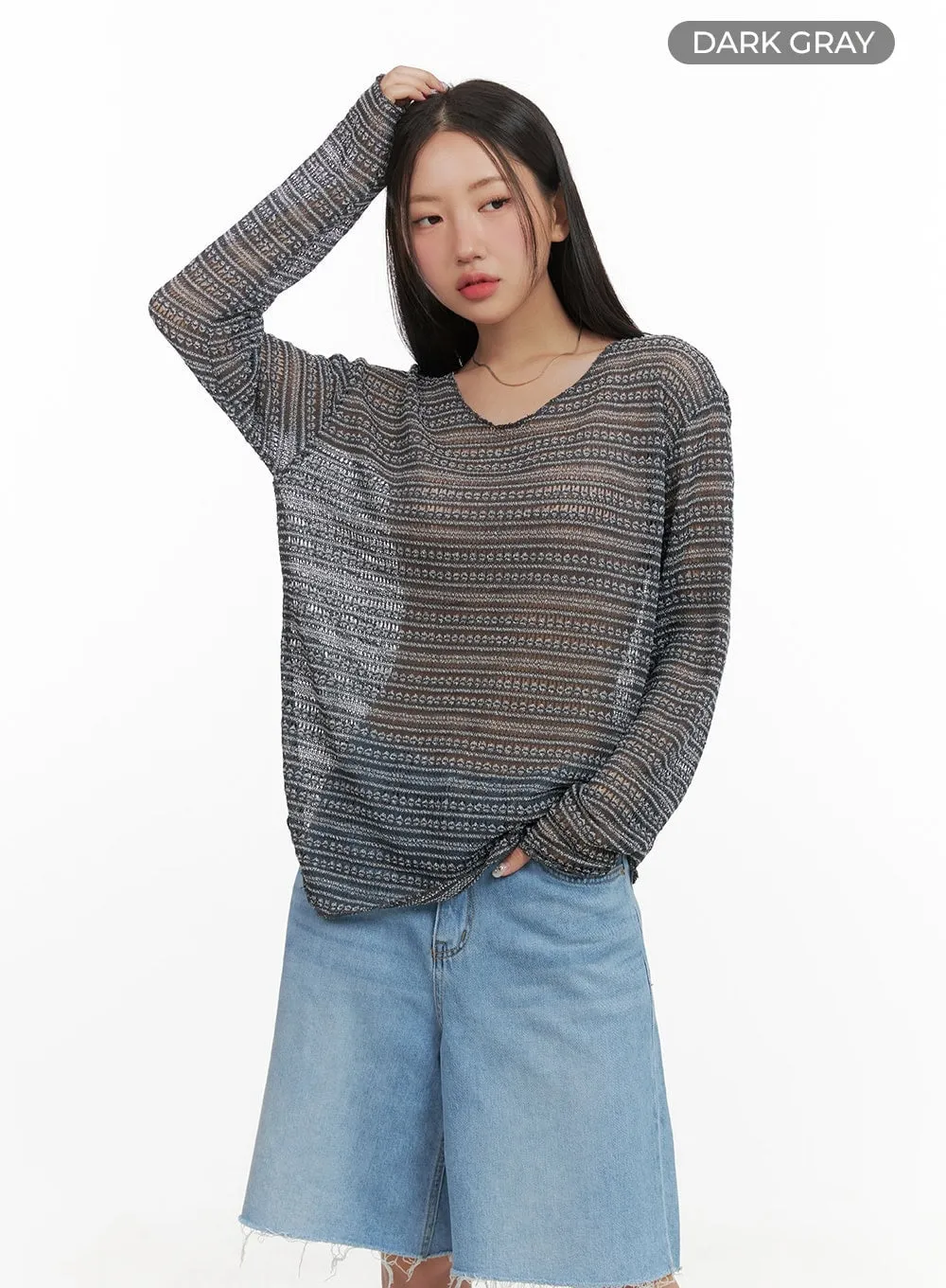 Sheer Stripe Long Sleeve Top CY420