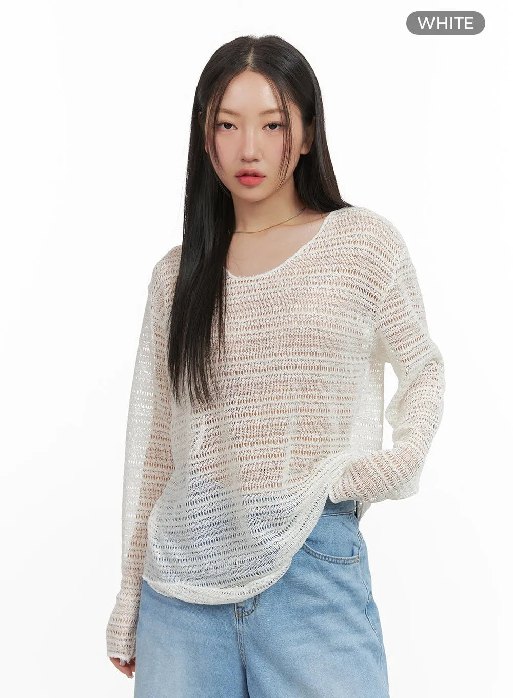 Sheer Stripe Long Sleeve Top CY420