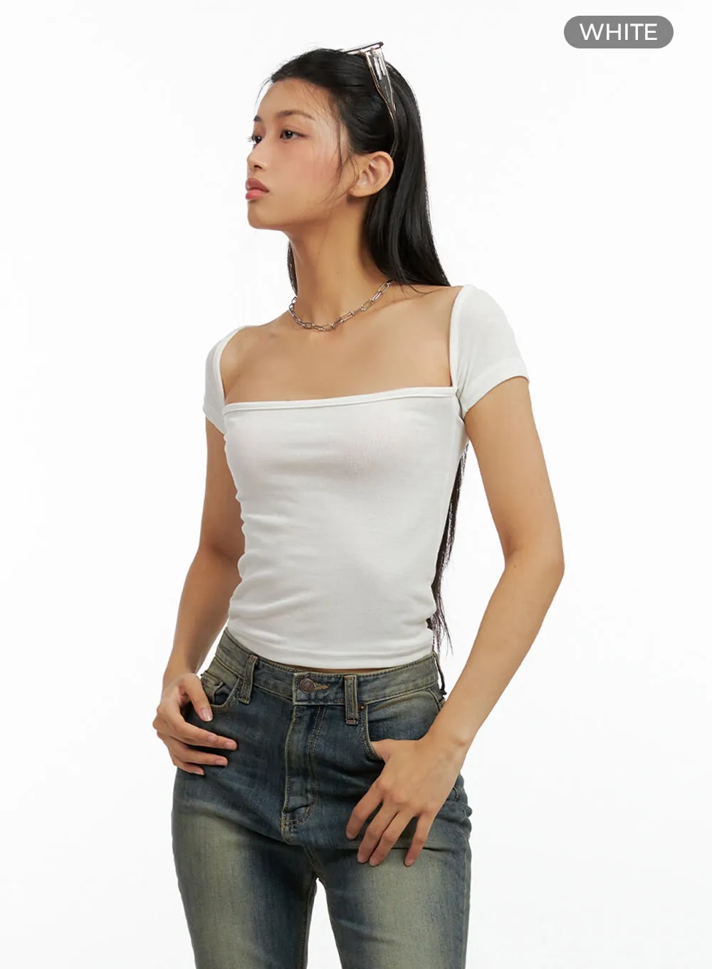 Square Neck Short Sleeve Top IL419