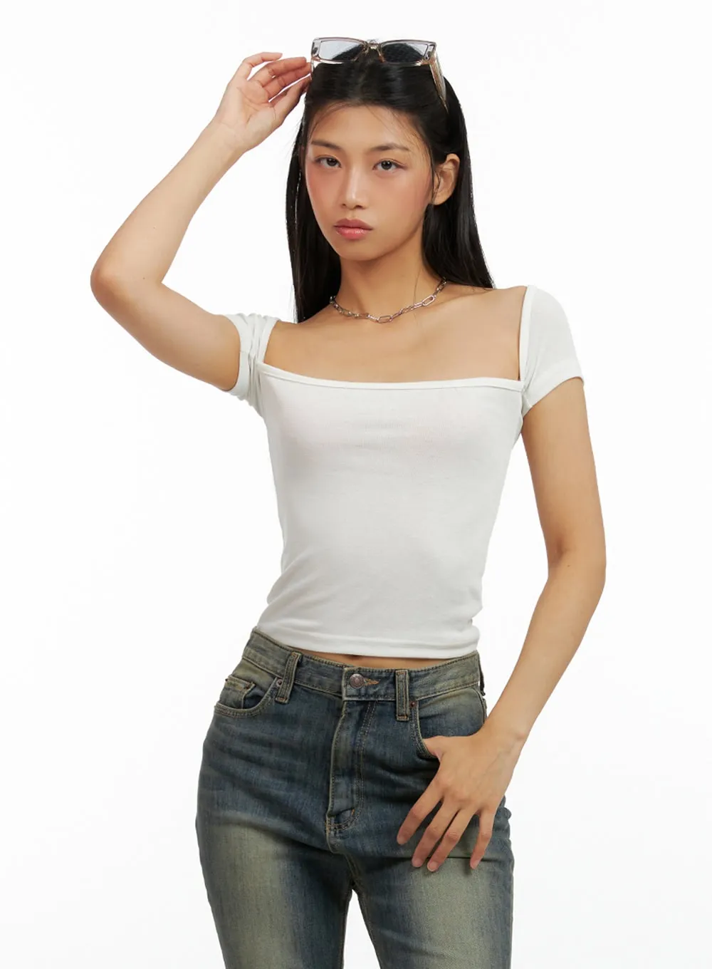 Square Neck Short Sleeve Top IL419