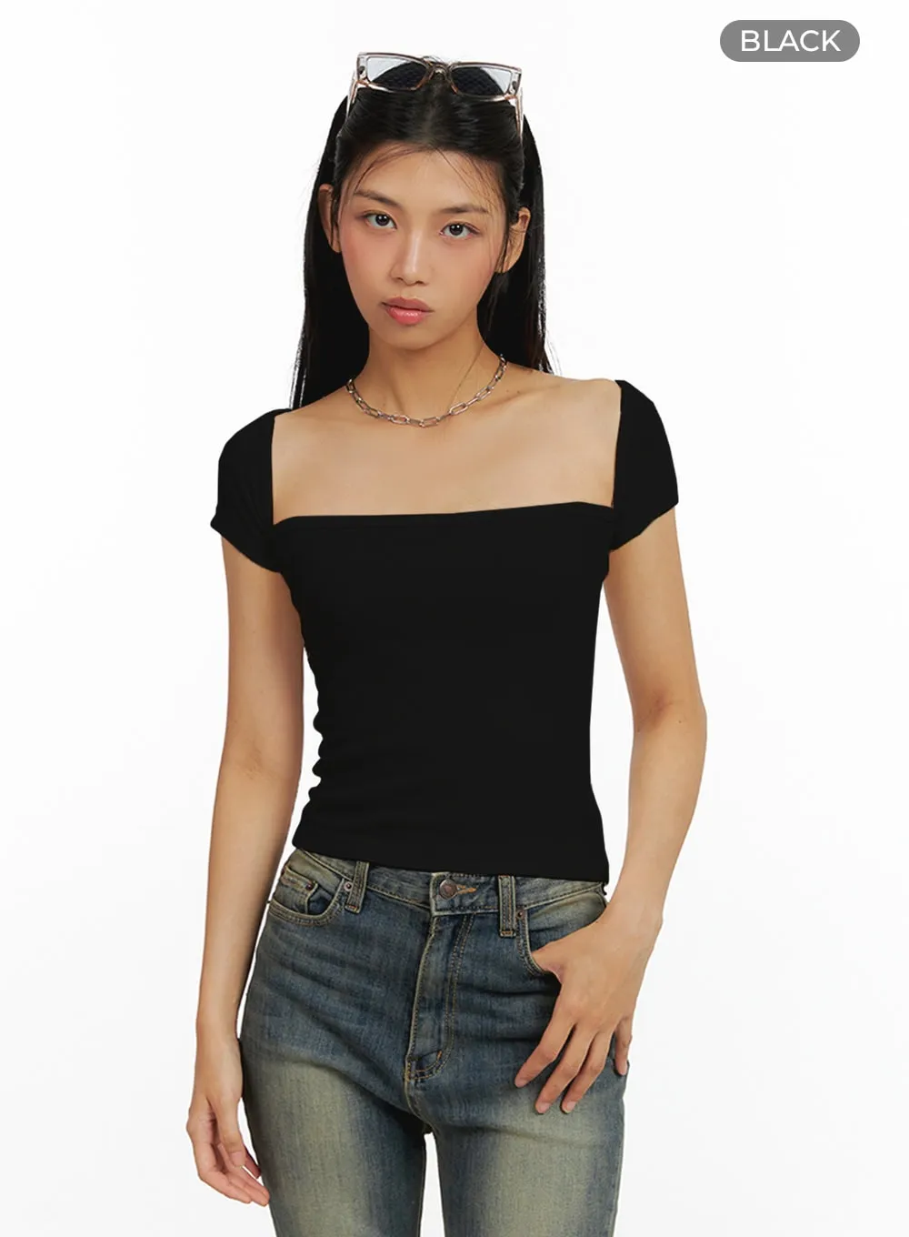 Square Neck Short Sleeve Top IL419