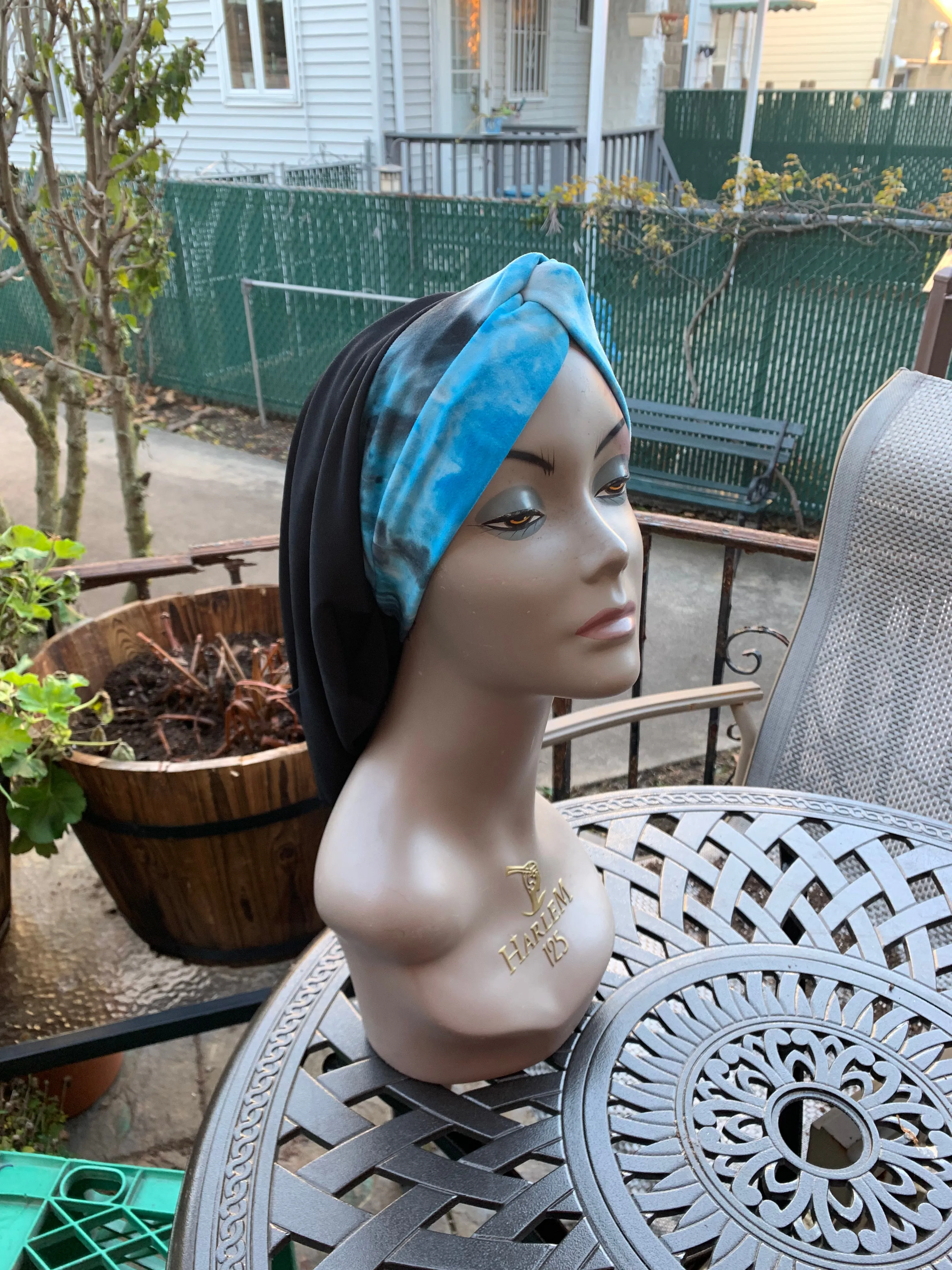 Stunning Snood Turban Hijab For Women | Blue Lagoon Turquoise Grey Head Covering | Made in USA