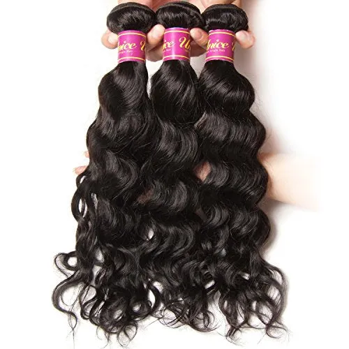 Unice Remy Brazilian Natural Wave Hair 100% Virgin Human Hair 4 Bundles 7A Grade Natural Color (10 12 14 16)