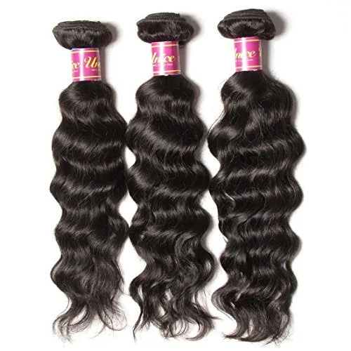 Unice Remy Brazilian Natural Wave Hair 100% Virgin Human Hair 4 Bundles 7A Grade Natural Color (10 12 14 16)