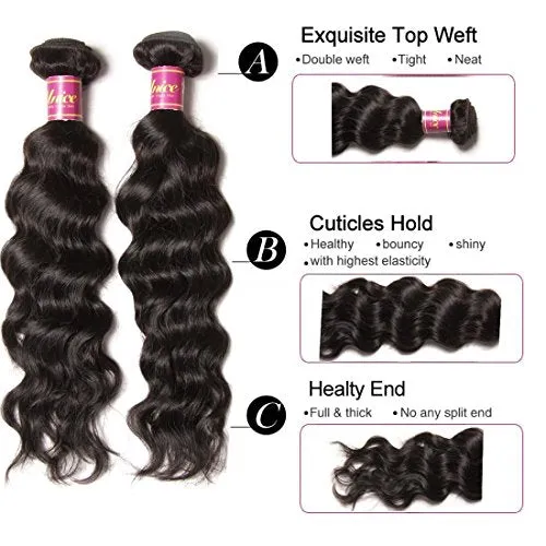 Unice Remy Brazilian Natural Wave Hair 100% Virgin Human Hair 4 Bundles 7A Grade Natural Color (10 12 14 16)