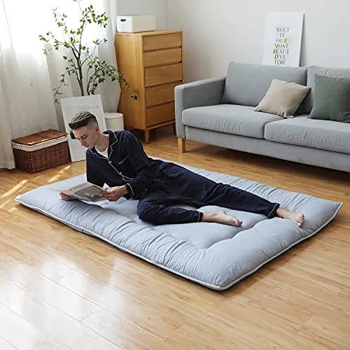 XICIKIN Japanese Floor Mattress, Japanese Futon Mattress Foldable Mattress, Roll Up Mattress Tatami Mat with Washable Cover, Easy to Store and Portable for Camping, Gray, Twin Full Queen