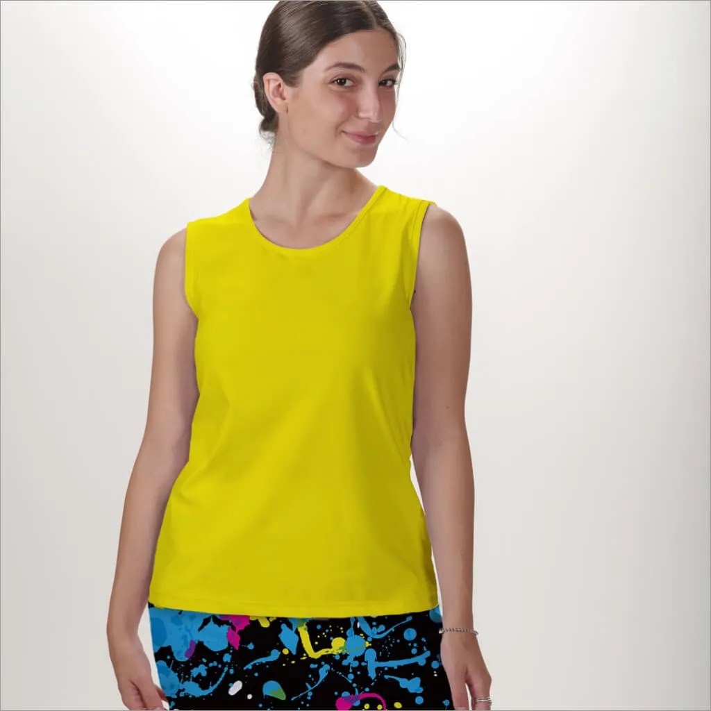 YELLOW SLEEVELESS CREW NECK TOP